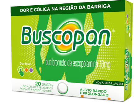 Foto com a embalagem do produto Buscopan.