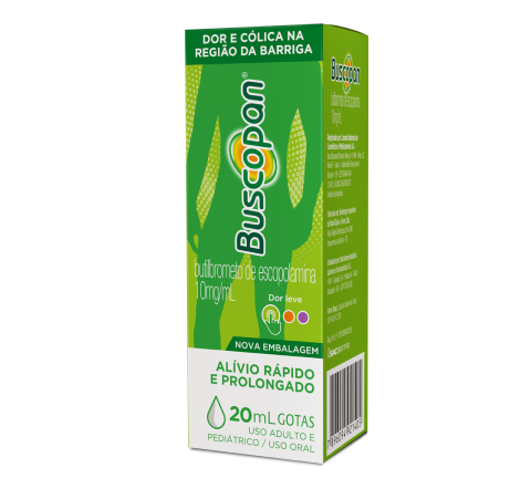 Foto com a embalagem do produto Buscopan Gotas.
